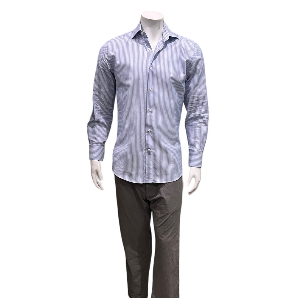 Canali Mens Blue Striped Dress Shirt - Picture 1 of 5